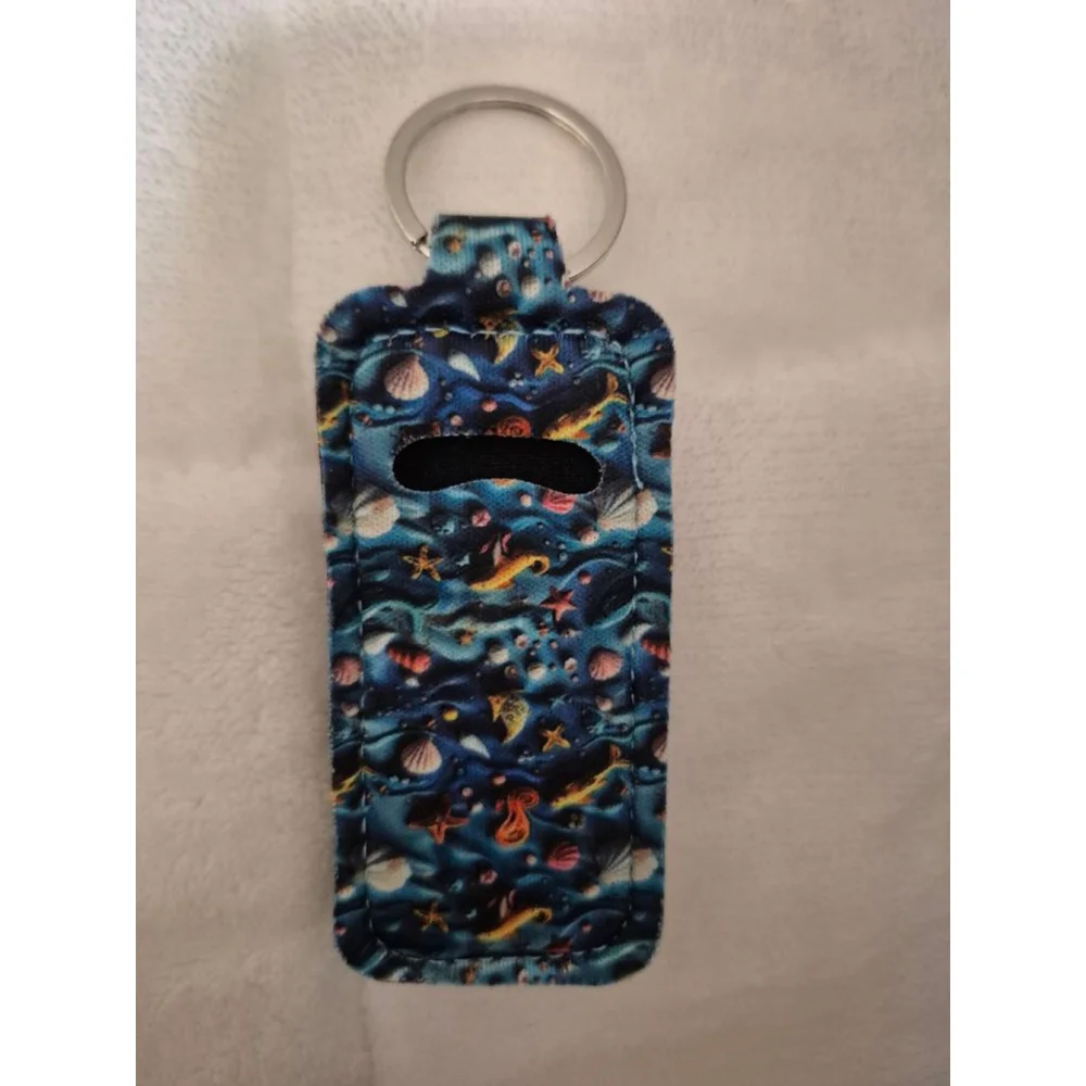 Women's Blue Multicolor Seashell Keychain and Lip balm Holder One Size